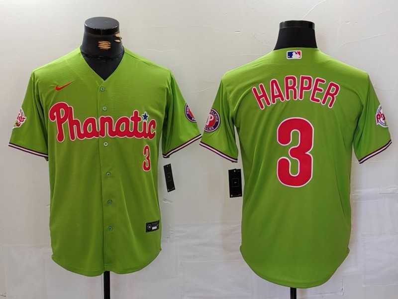 Men%27s Philadelphia Phillies #3 Bryce Harper Green Stitched Cool Base Nike Jersey